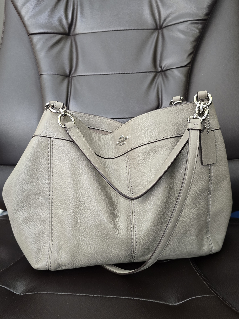 Coach Pebbled Leather Hobo Bag in Light Gray